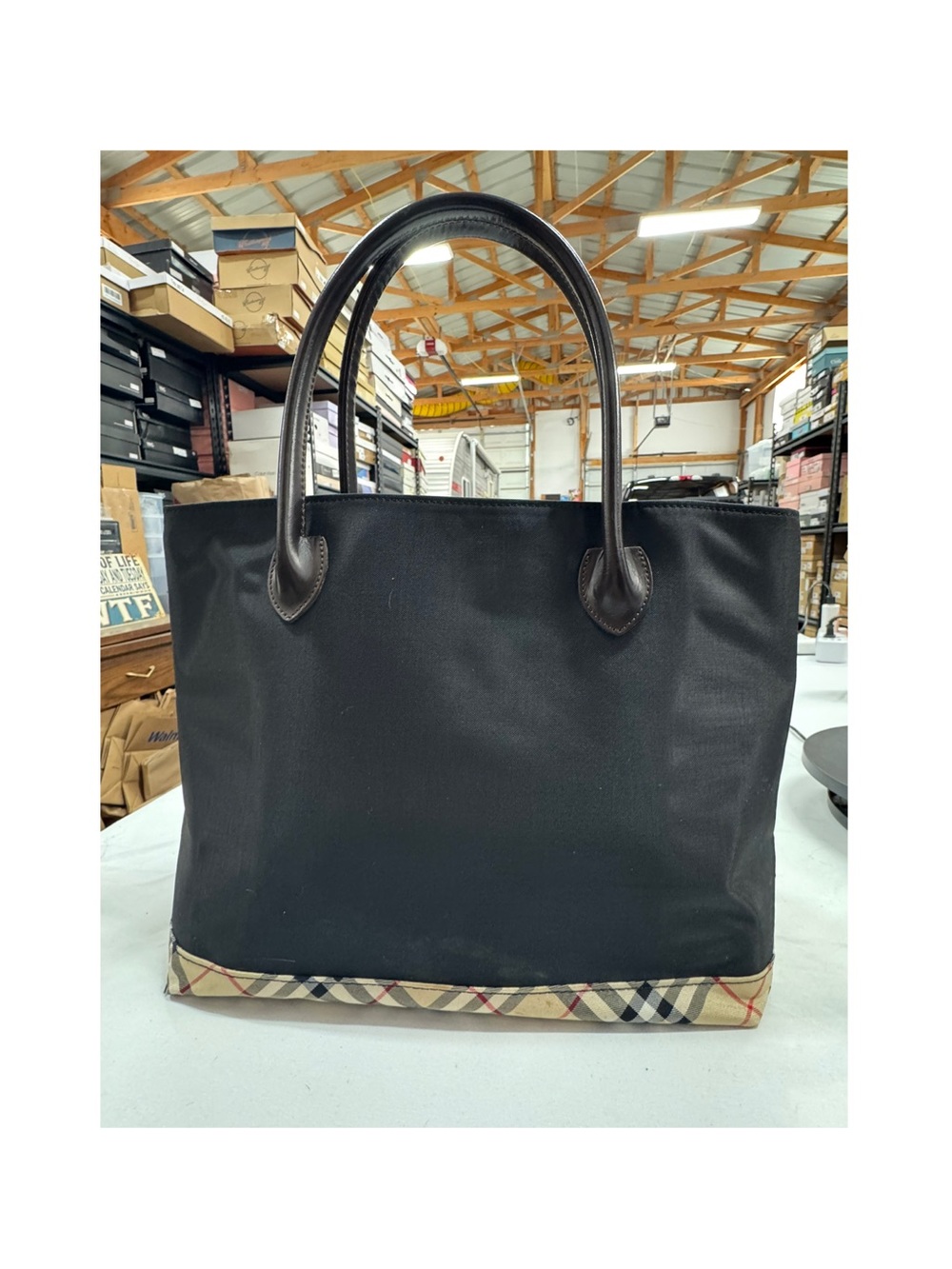 Burberry Blue Label Tote Bag with Plaid Trim